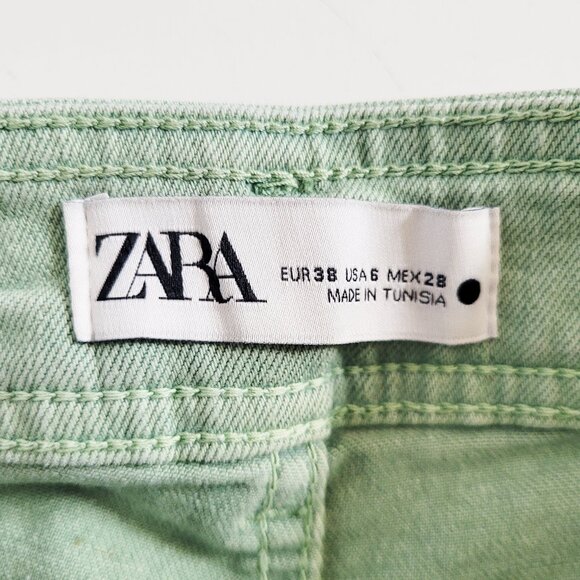 Zara The Marine Sailor Wide Leg Cotton Denim Mint Green Pant Trouser - Size 6 - Picture 11 of 11